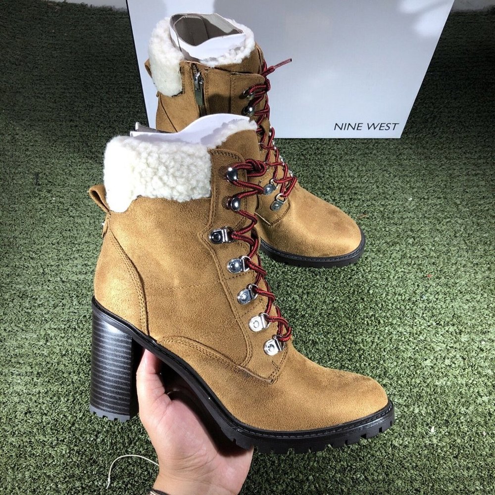 Nine West Peer Women's Sherpa Cuff Ankle Boots Medium Brown